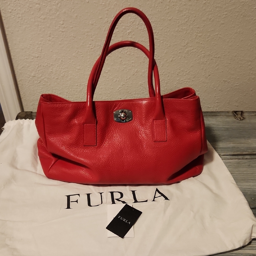 Furla Red Satchel Bag with Logo Detail